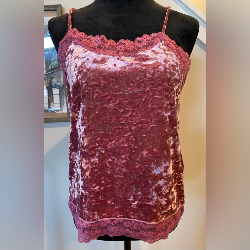 Crushed Pink Velvet Camisole Lace Boho Romeo + Juliet Couture Tank Top Medium